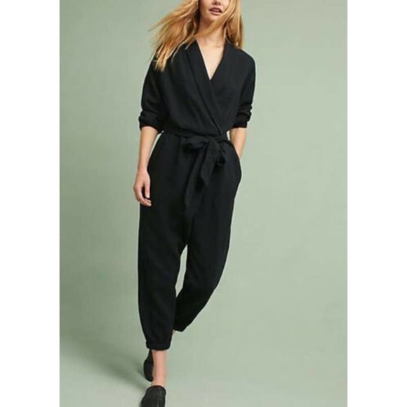 Anthropologie Pants - Anthropologie hei hei black benna long sleeve collared jumpsuit L